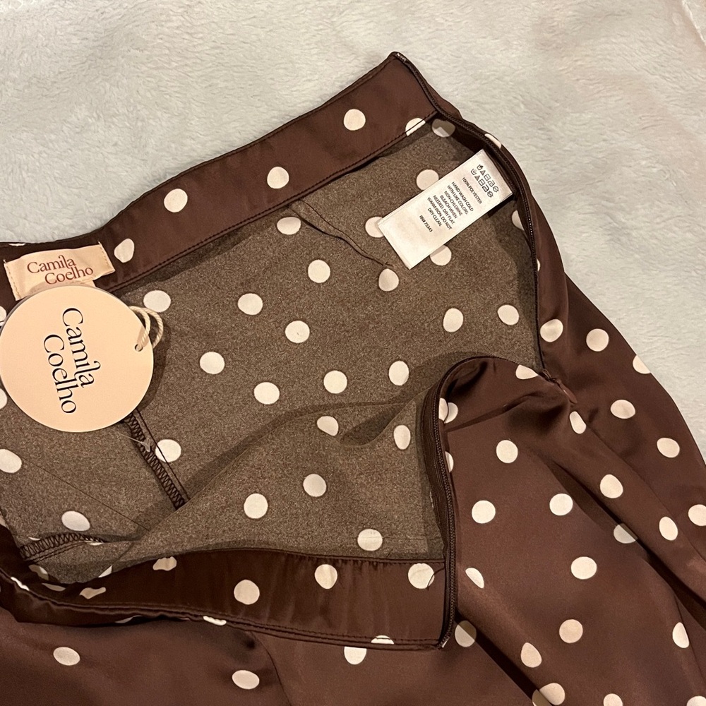 Camila Coelho wide leg polka dot satin pants. Stretchy waist. Brown white M. NWT - Picture 12 of 12